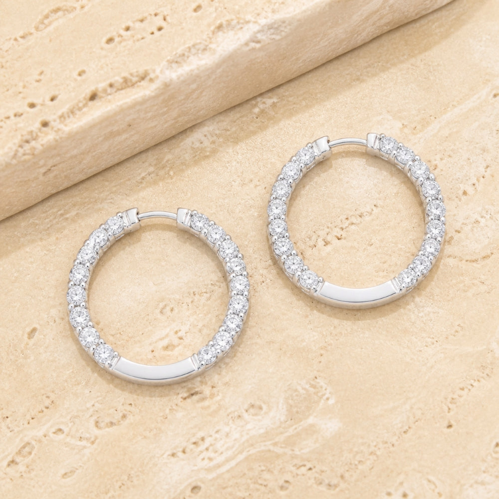 DE7757 - 18K White Gold Diamond In & Out Hoop Earrings