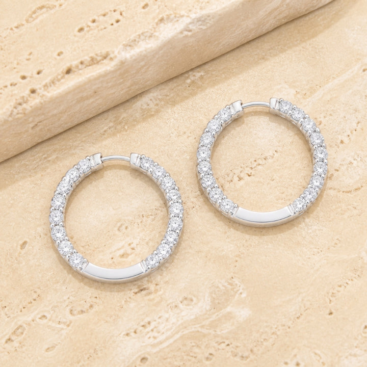 DE7757 - 18K White Gold Diamond In & Out Hoop Earrings