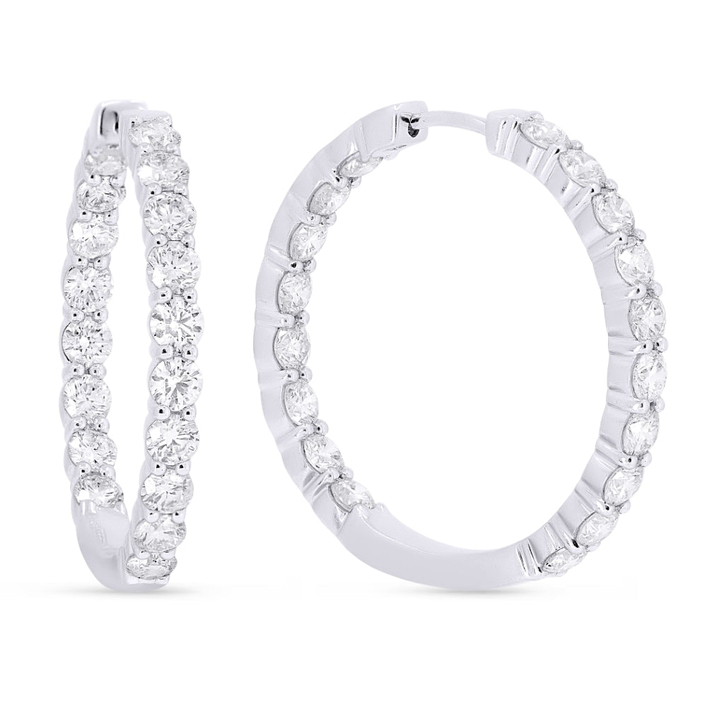 Beautiful Hand Crafted 18K White Gold White Diamond Aspen Collection Hoop Earrings With A Hoop Closure