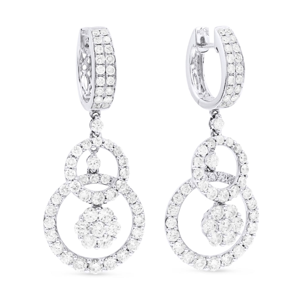 Beautiful Hand Crafted 18K White Gold White Diamond Aspen Collection Drop Dangle Earrings With A Lever Back Closure