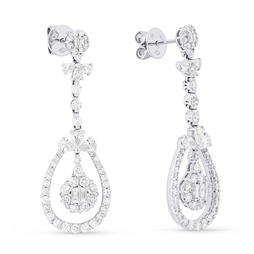 Beautiful Hand Crafted 18K White Gold White Diamond Aspen Collection Drop Dangle Earrings With A Lever Back Closure