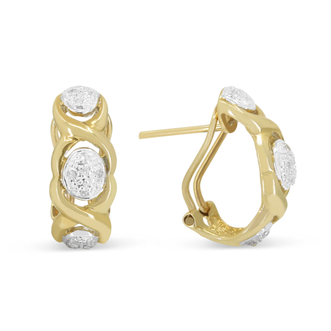Beautiful Hand Crafted 14K Yellow Gold White Diamond Milano Collection Hoop Earrings With A Omega Back Closure
