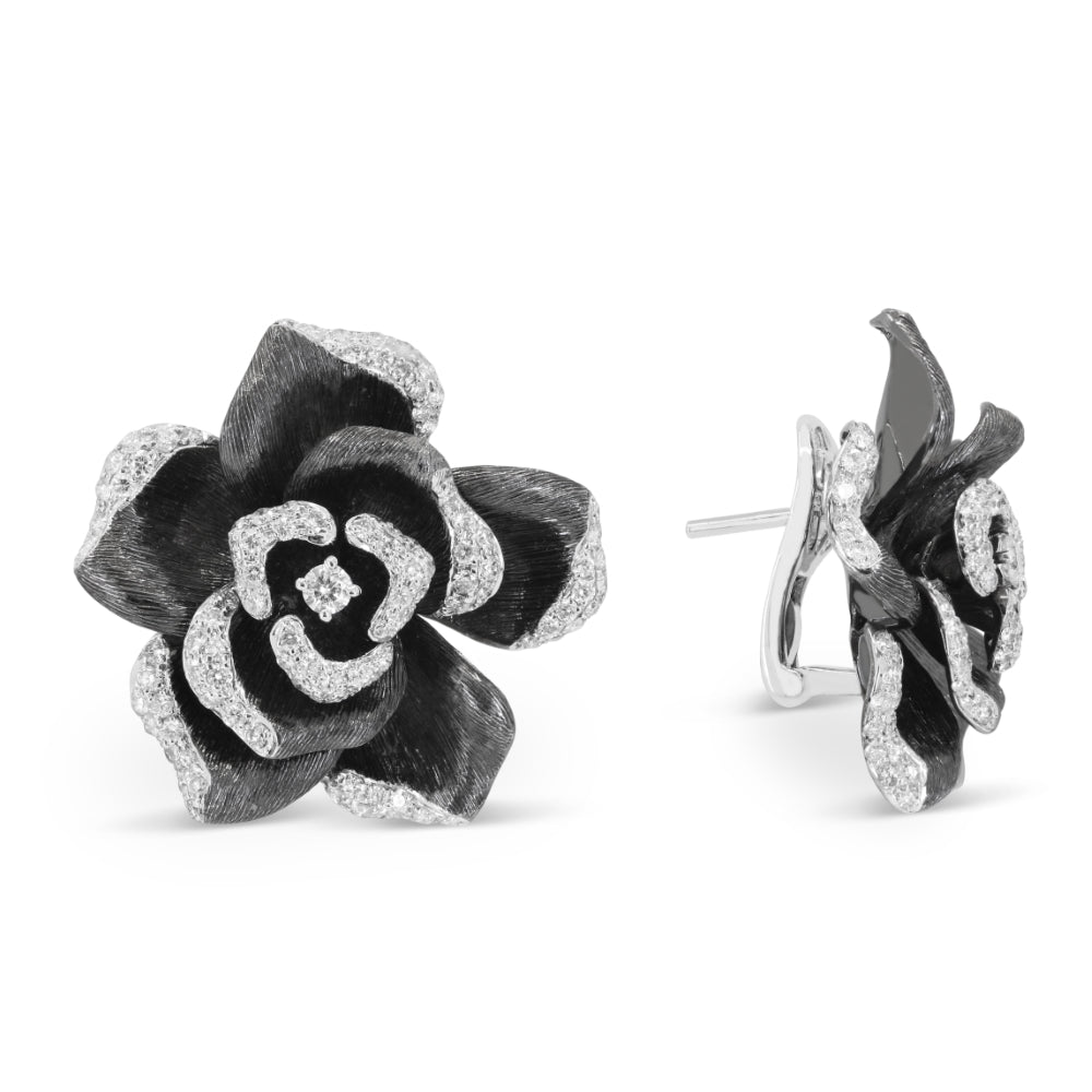Beautiful Hand Crafted 18K White Gold White Diamond Aspen Collection Stud Earrings With A Omega Back Closure