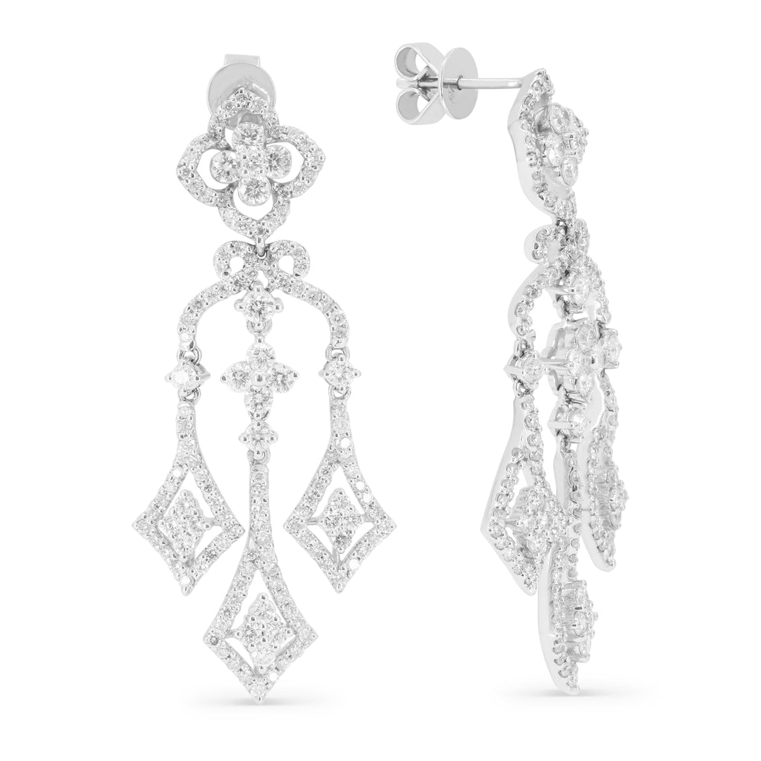 Beautiful Hand Crafted 18K White Gold White Diamond Aspen Collection Drop Dangle Earrings With A Push Back Closure