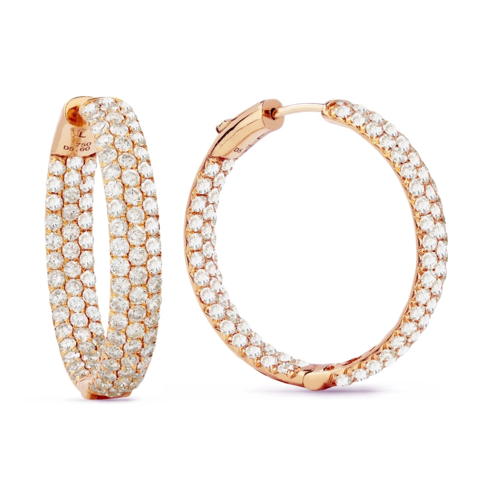 Beautiful Hand Crafted 18K Rose Gold White Diamond Aspen Collection Hoop Earrings With A Hoop Closure