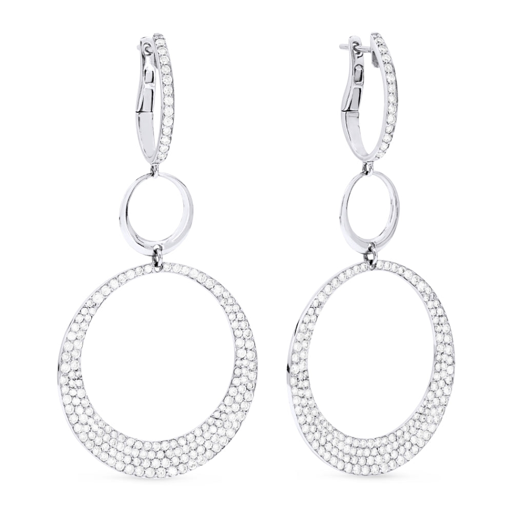 Beautiful Hand Crafted 18K White Gold White Diamond Aspen Collection Drop Dangle Earrings With A Lever Back Closure