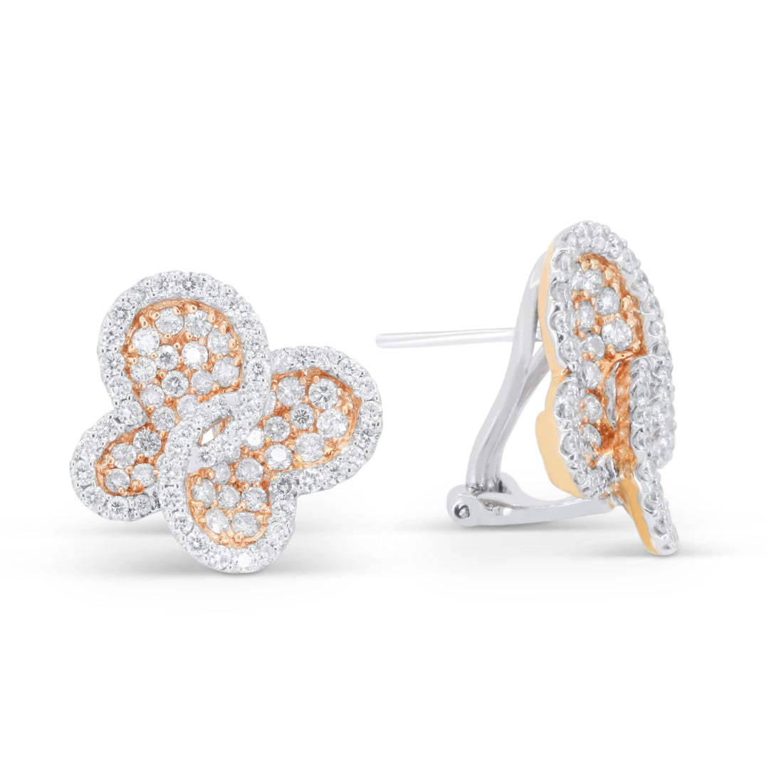 Beautiful Hand Crafted 18K Rose Gold White Diamond Milano Collection Stud Earrings With A Omega Back Closure