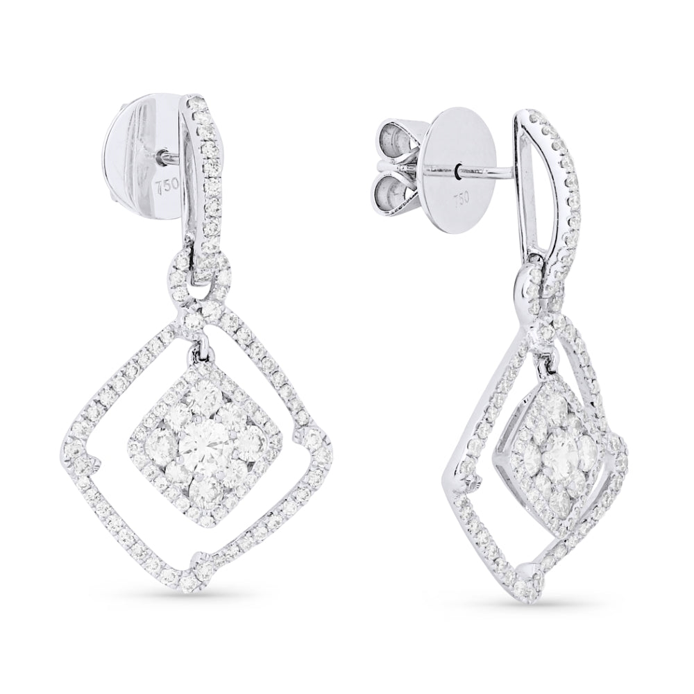 Beautiful Hand Crafted 18K White Gold White Diamond Aspen Collection Drop Dangle Earrings With A Lever Back Closure