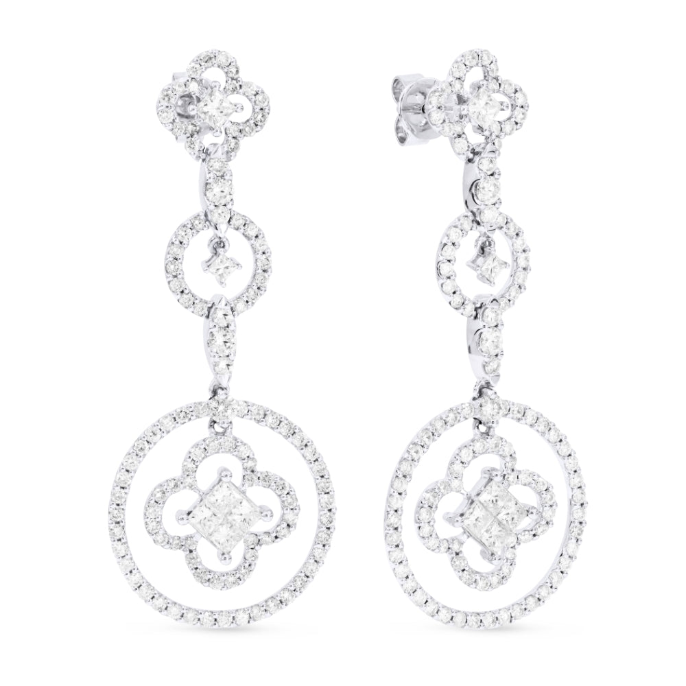 Beautiful Hand Crafted 18K White Gold White Diamond Aspen Collection Drop Dangle Earrings With A Lever Back Closure