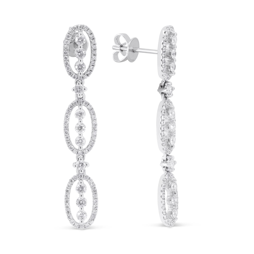 Beautiful Hand Crafted 18K White Gold White Diamond Aspen Collection Drop Dangle Earrings With A Push Back Closure