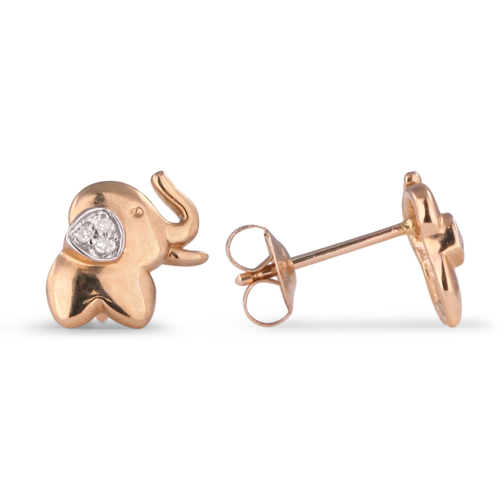 Beautiful Hand Crafted 14K Rose Gold White Diamond Milano Collection Stud Earrings With A Push Back Closure