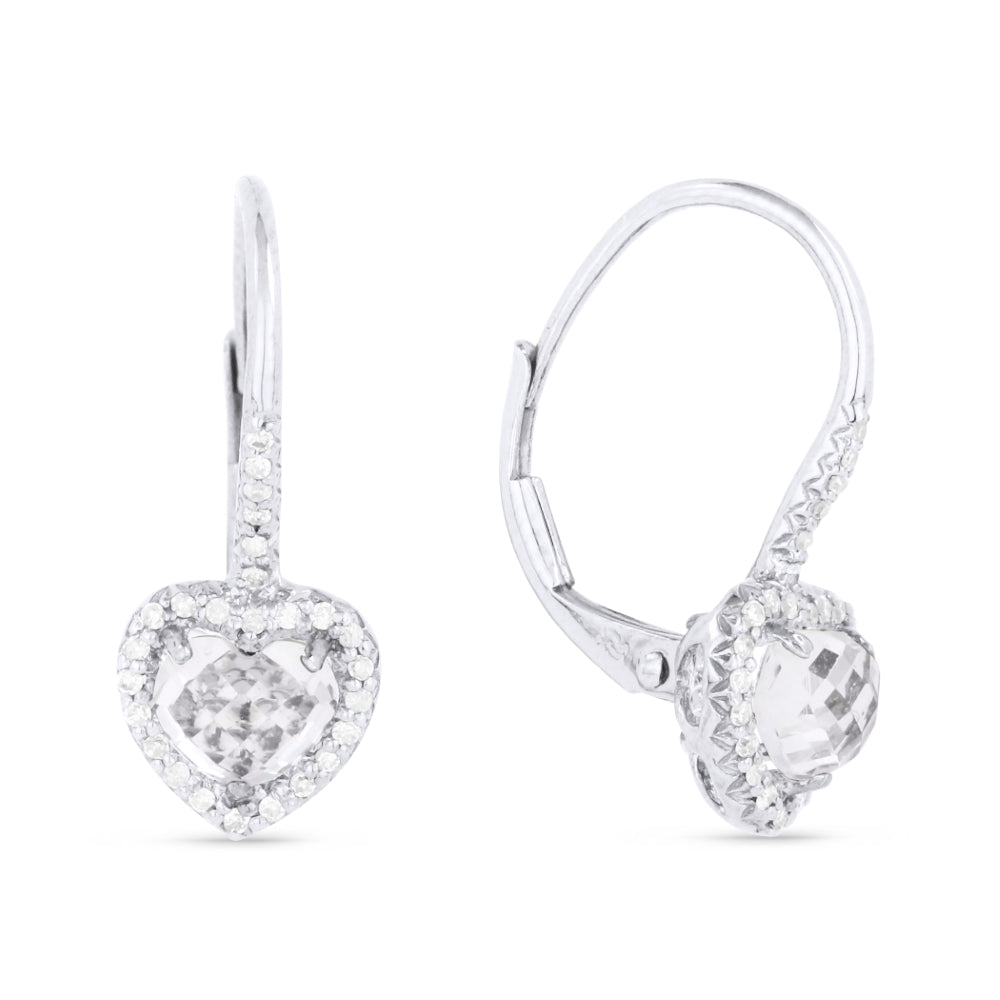 Beautiful Hand Crafted 14K White Gold  White Topaz And Diamond Eclectica Collection Drop Dangle Earrings With A Lever Back Closure