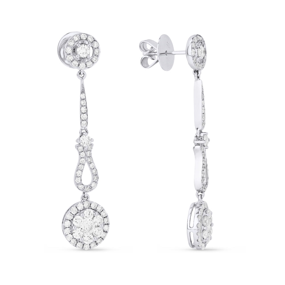 Beautiful Hand Crafted 18K White Gold White Diamond Aspen Collection Drop Dangle Earrings With A Lever Back Closure