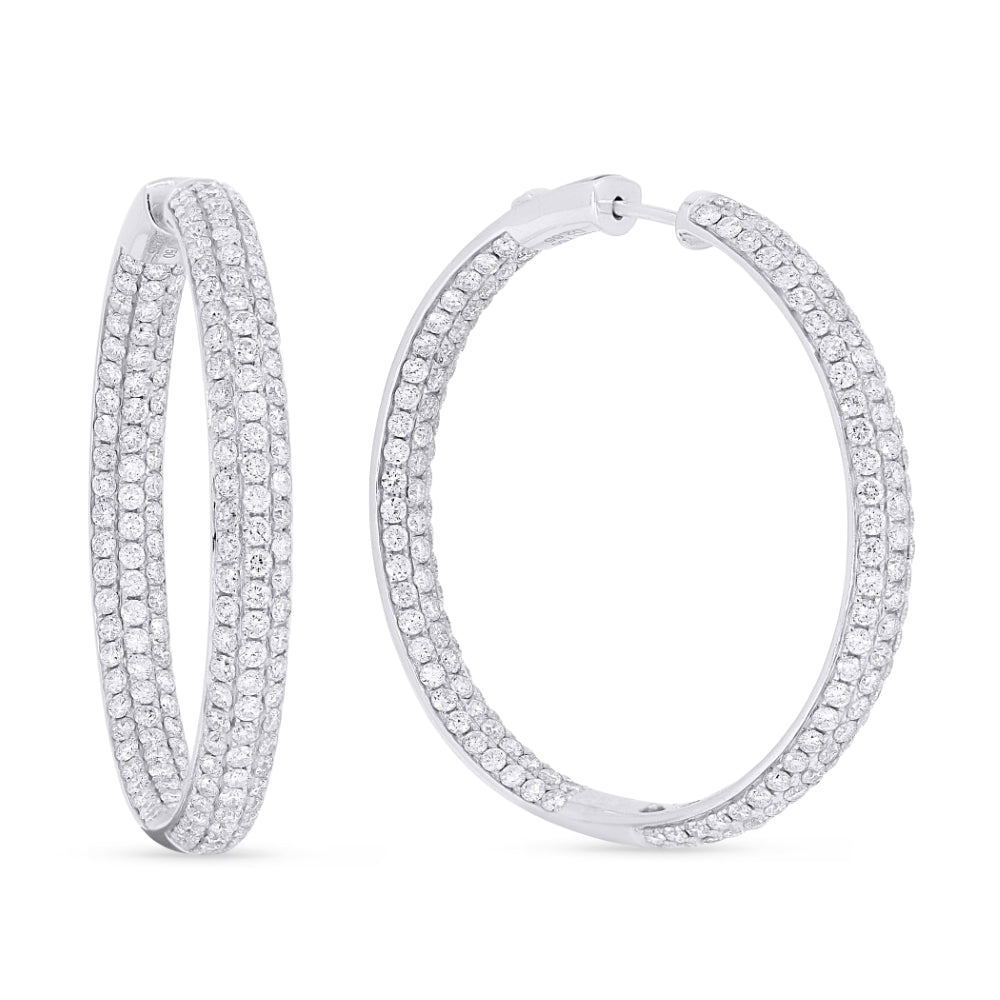 Beautiful Hand Crafted 18K White Gold White Diamond Aspen Collection Hoop Earrings With A Hoop Closure