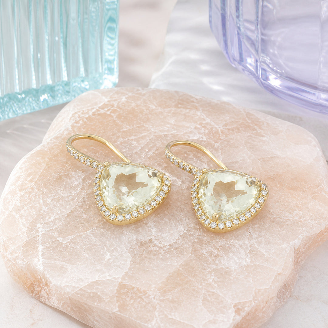 DE9869 - 14K Yellow Gold Green Amethyst Drop Earrings