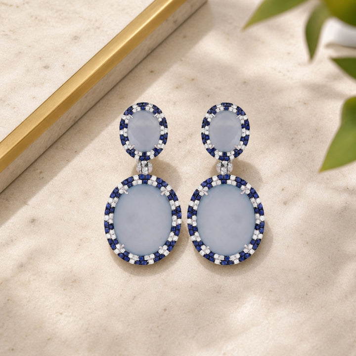 DE9990 - 14K Gold Blue Topaz & Green Amethyst Drop Earrings