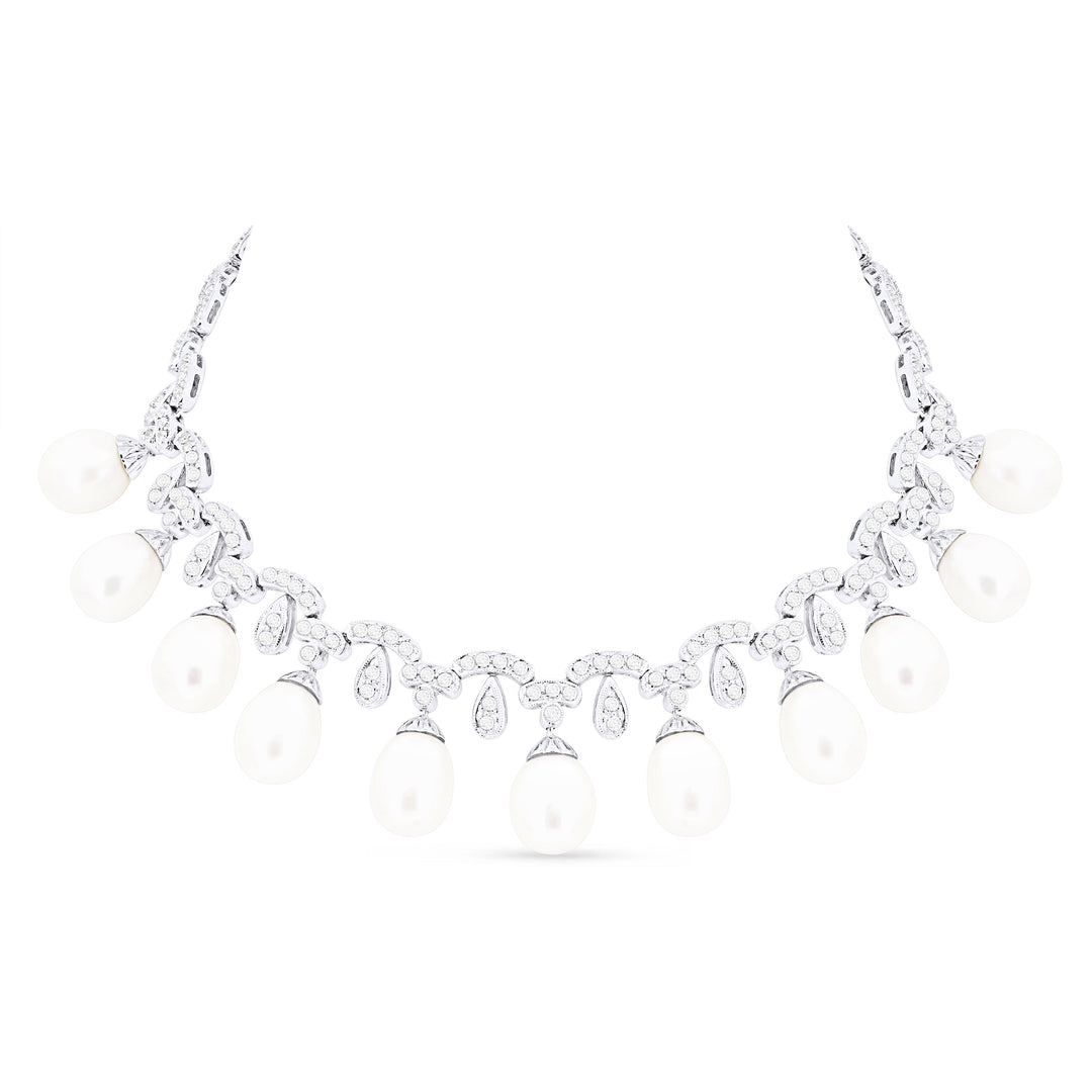 Beautiful Hand Crafted 18K White Gold  Pearl And Diamond Aspen Collection Necklace