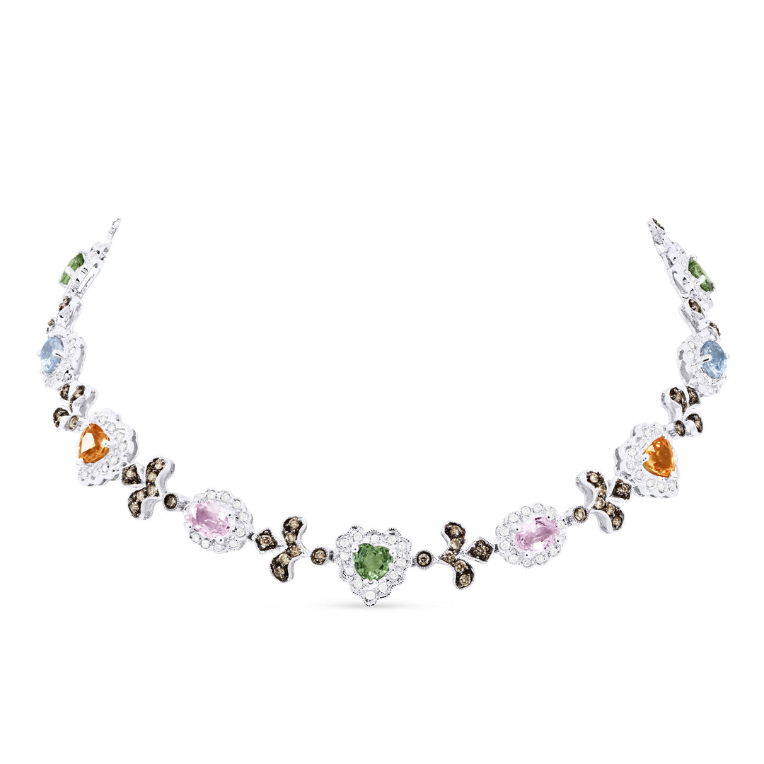 Beautiful Hand Crafted 14K White Gold  Multi Colored Sapphire And Diamond Arianna Collection Necklace