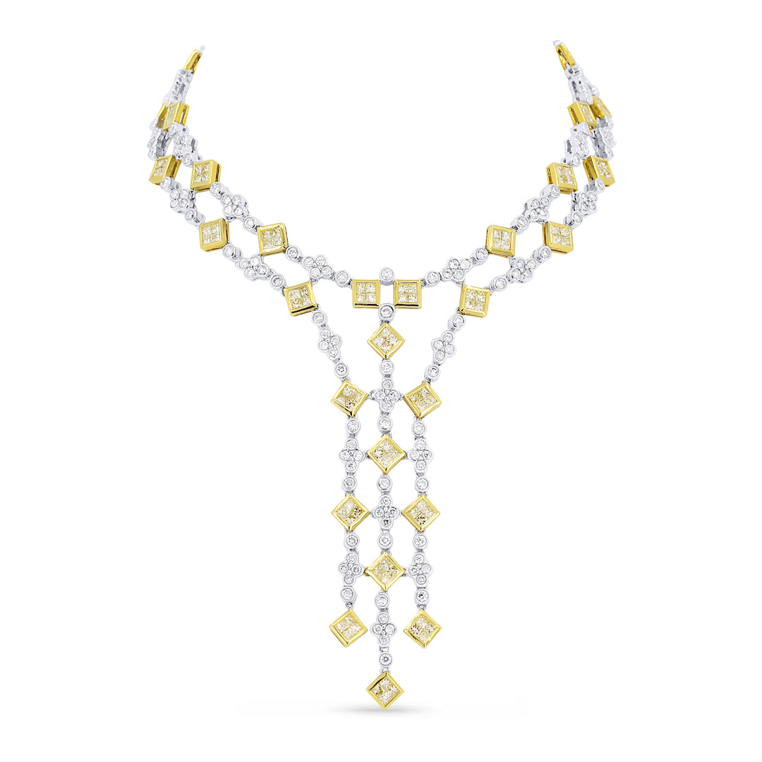 Beautiful Hand Crafted 18K White Gold  Yellow Diamond And Diamond Aspen Collection Necklace