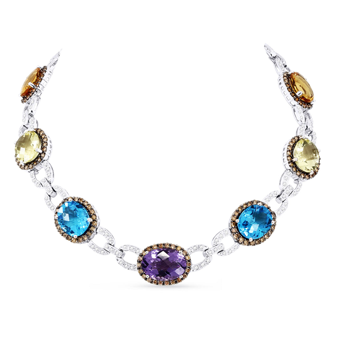 Beautiful Hand Crafted 14K Yellow Gold  Sapphire And Diamond Eclectica Collection Necklace