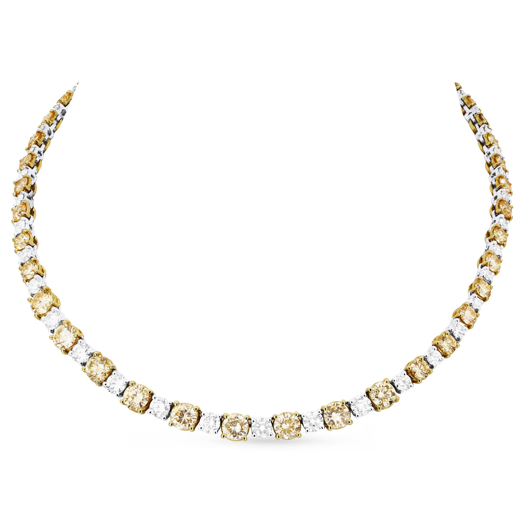 Beautiful Hand Crafted 18K White Gold  Yellow Diamond And Diamond Aspen Collection Necklace