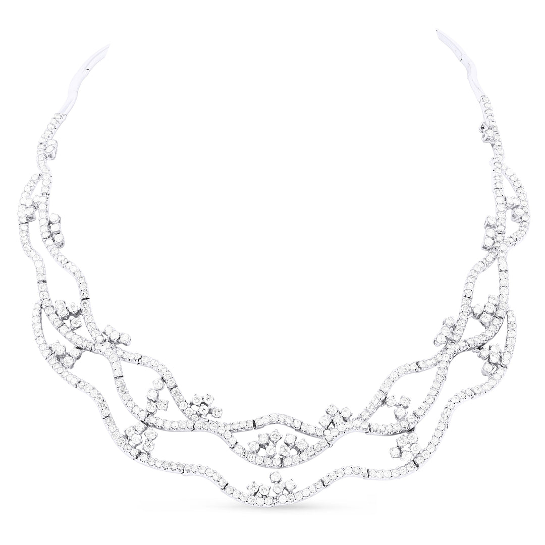 Beautiful Hand Crafted 18K White Gold White Diamond Aspen Collection Necklace