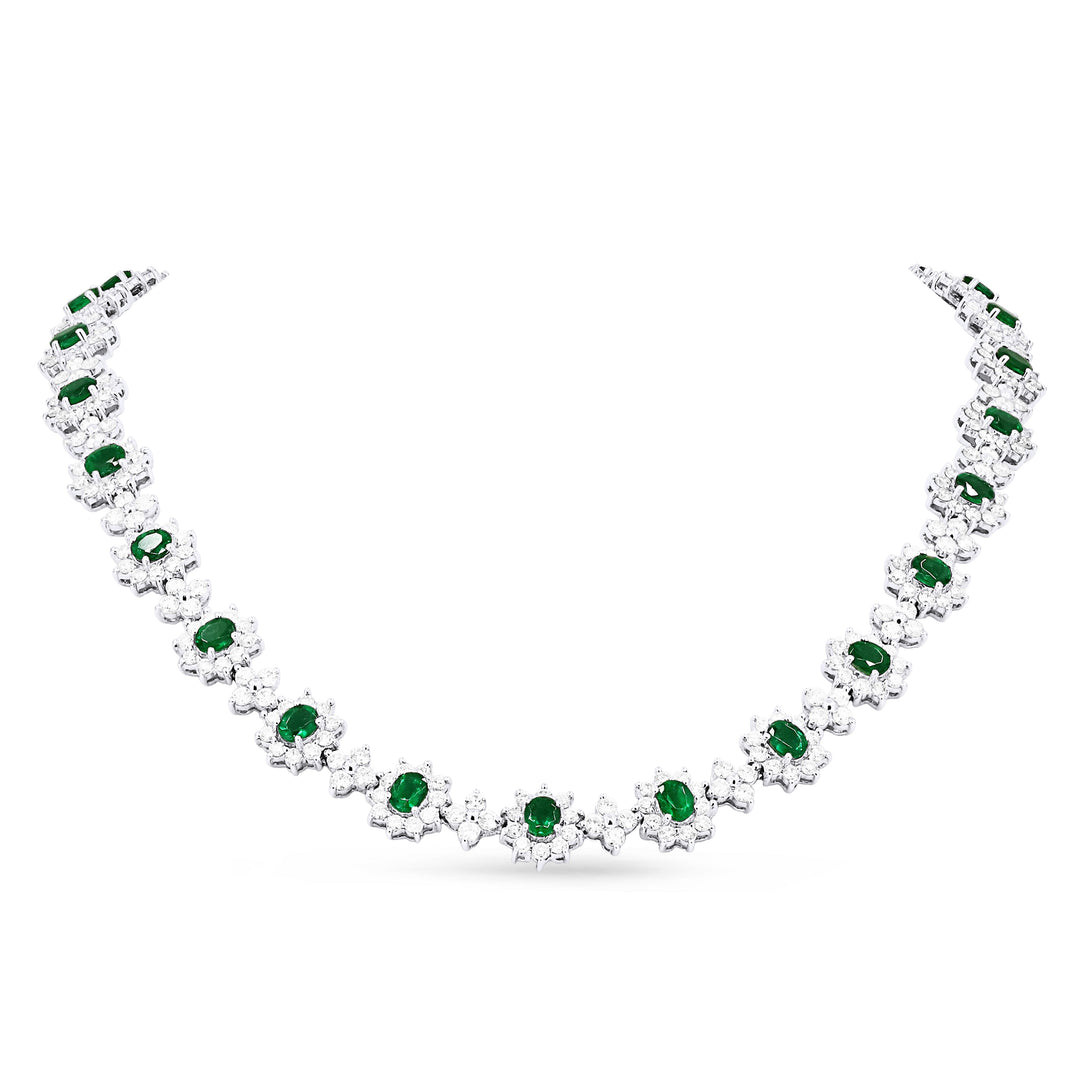 Beautiful Hand Crafted 18K White Gold  Emerald And Diamond Arianna Collection Necklace