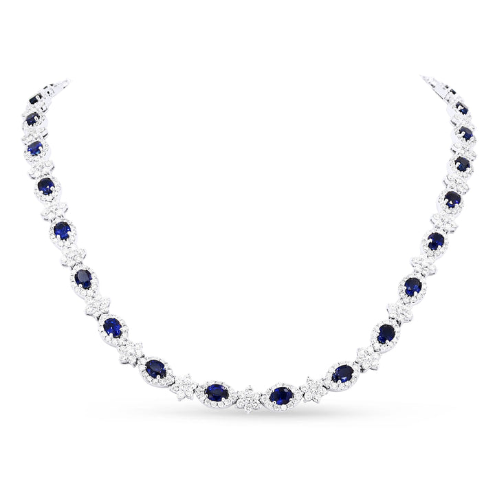 Beautiful Hand Crafted 18K White Gold  Sapphire And Diamond Arianna Collection Necklace