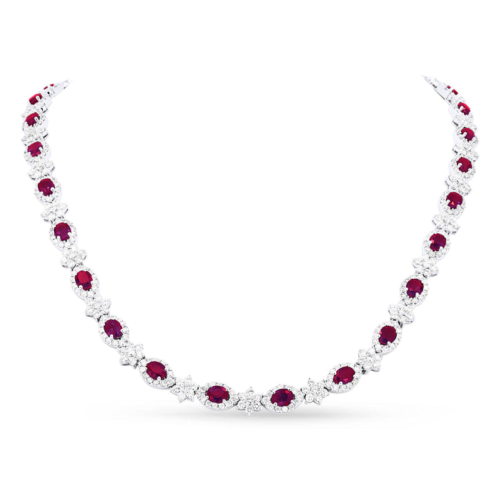 Beautiful Hand Crafted 18K White Gold  Ruby And Diamond Arianna Collection Necklace