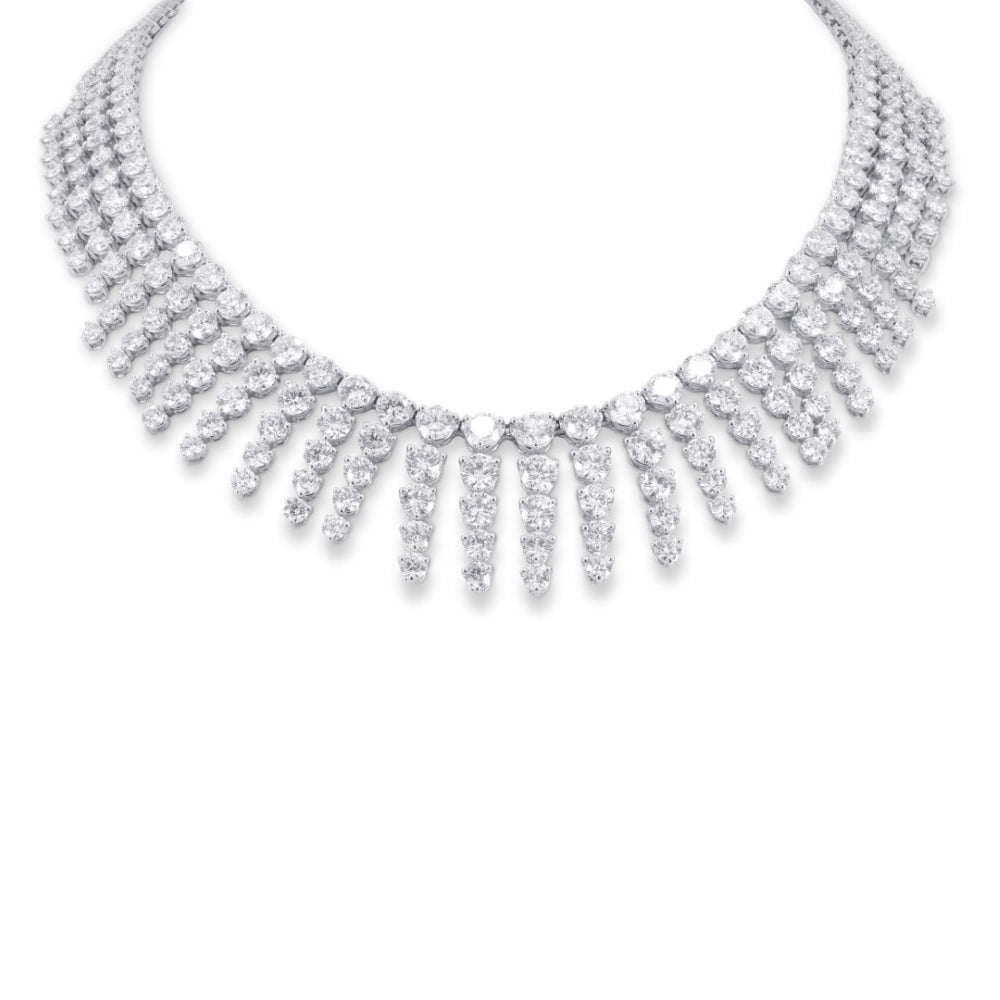 Beautiful Hand Crafted 18K White Gold White Diamond Aspen Collection Necklace