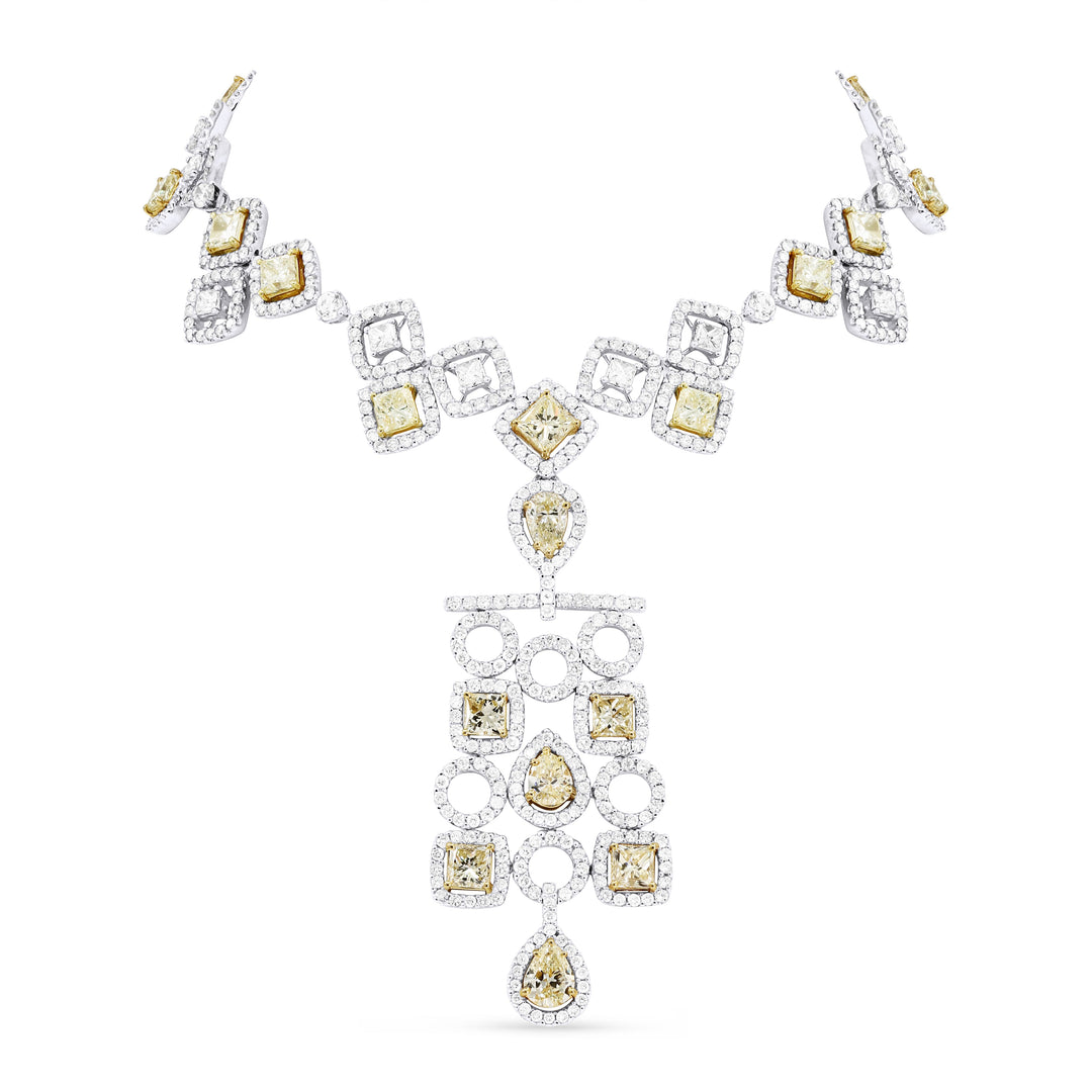 Beautiful Hand Crafted 18K White Gold  Yellow Diamond And Diamond Aspen Collection Necklace