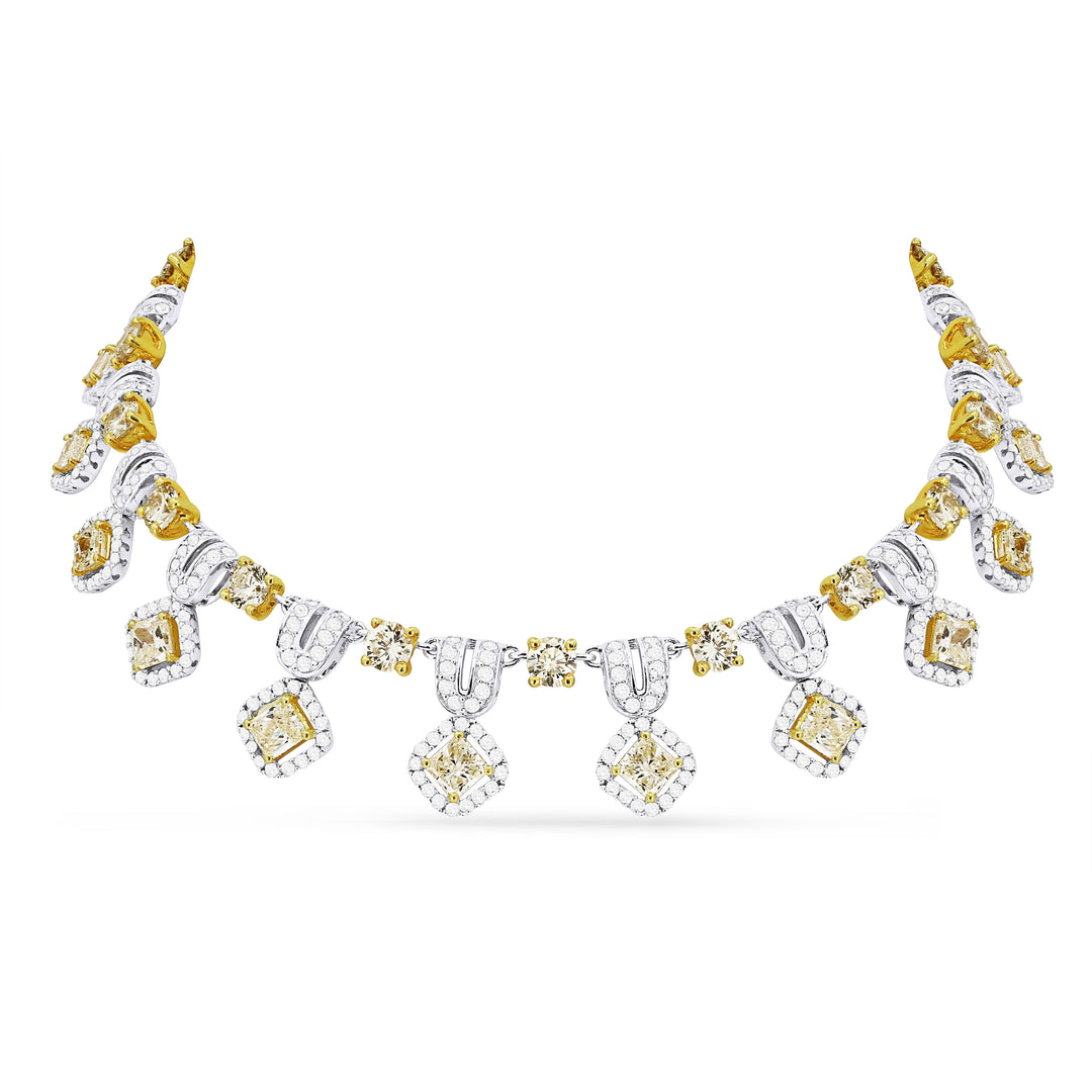 Beautiful Hand Crafted 18K White Gold  Yellow Diamond And Diamond Aspen Collection Necklace