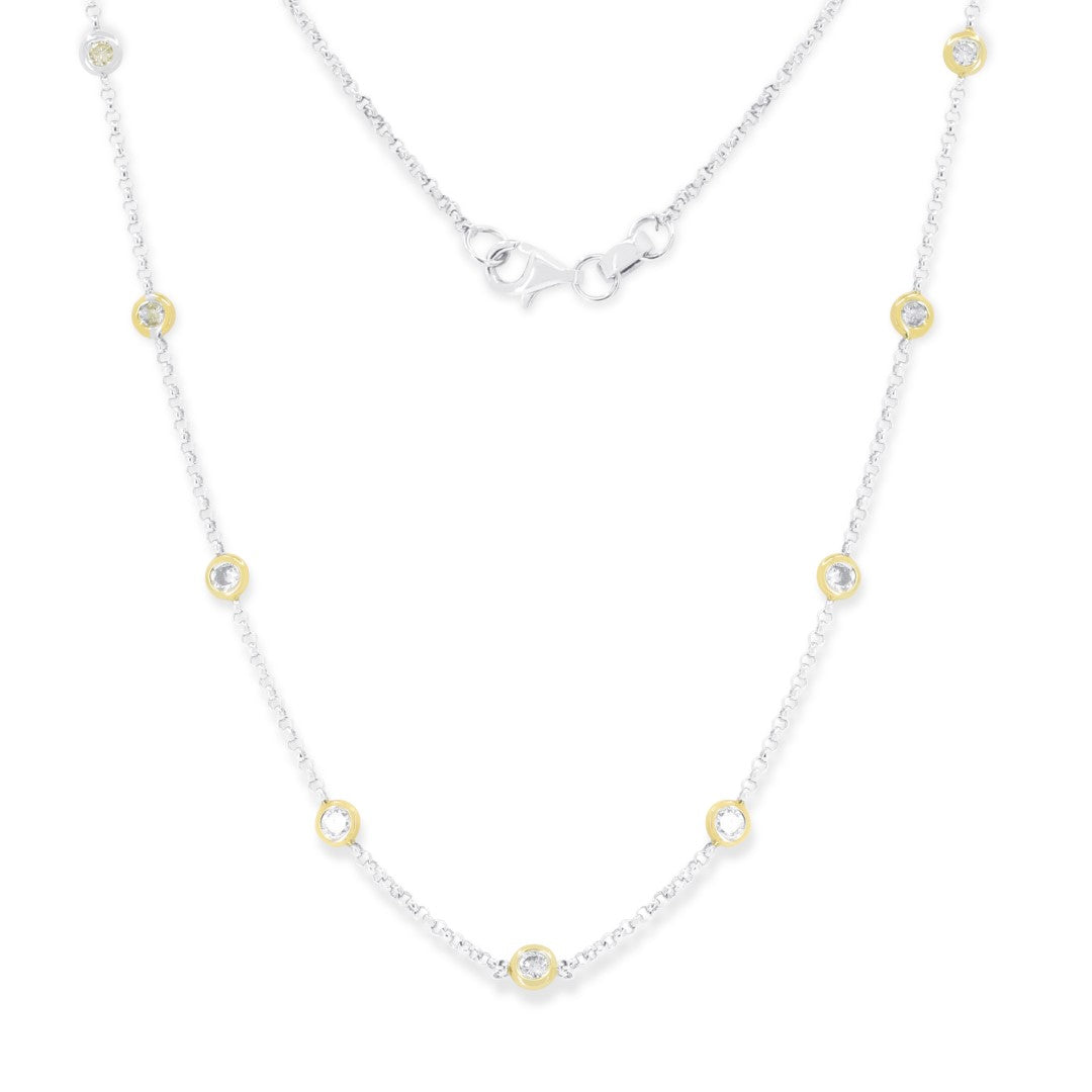 Beautiful Hand Crafted 14K Two Tone Gold White Diamond Milano Collection Necklace