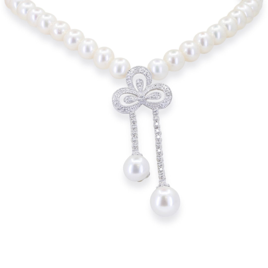 Beautiful Hand Crafted 14K White Gold  Pearl And Diamond Eclectica Collection Necklace