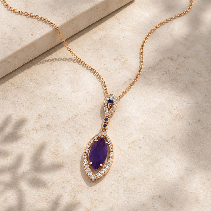 DN3987 - 14K Rose Gold Purple Jade Pendant