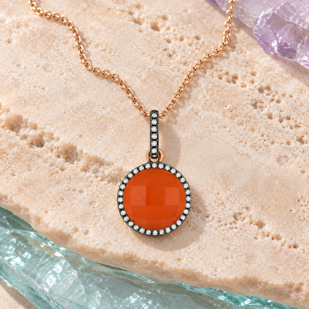 DN3867 - 14K Rose Gold Red Agate Pendant