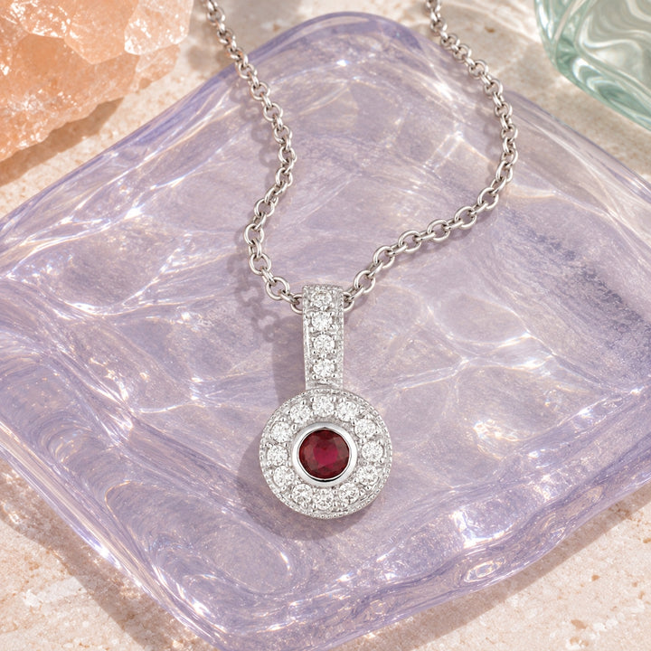 DN5120 - 14K White Gold Ruby Round Pendant