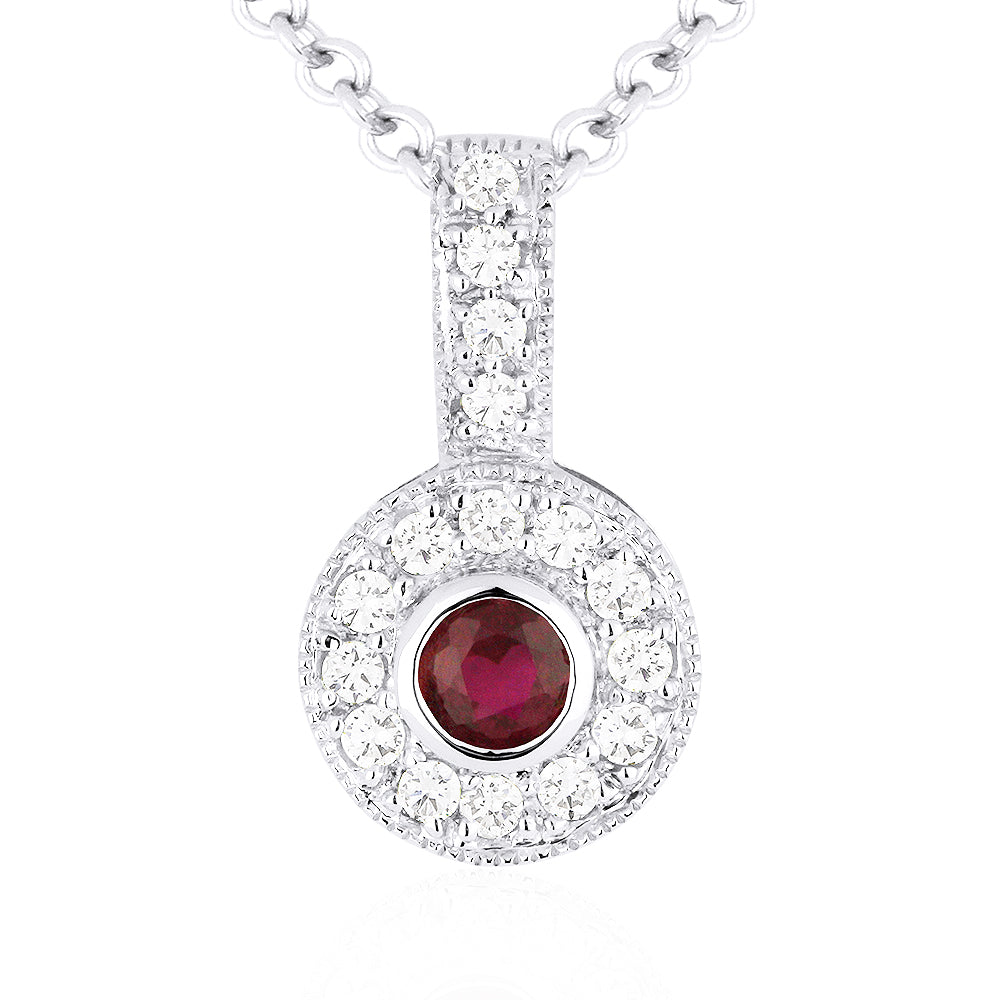 Beautiful Hand Crafted 14K White Gold  Ruby And Diamond Arianna Collection Pendant