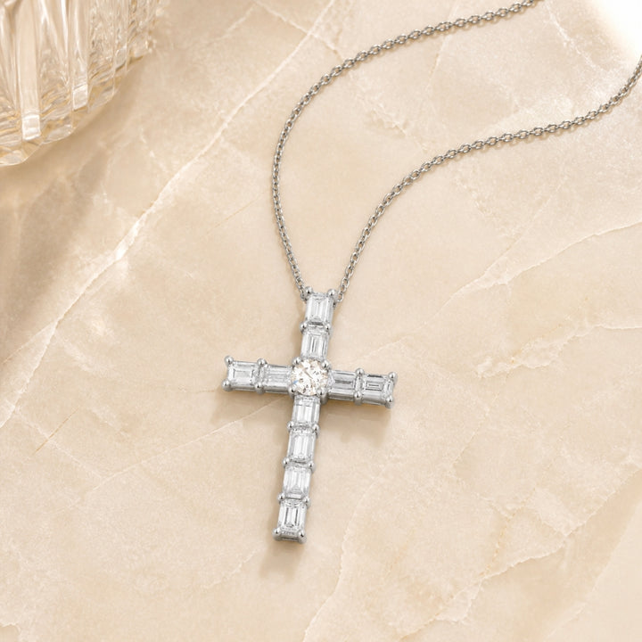 DP2398 - 18K White Gold Diamond Crucifix Cross Necklace