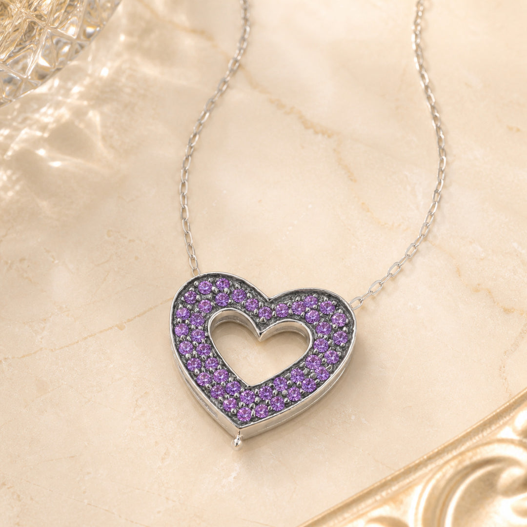 DP3591 - 14K White Gold Pink Sapphire Heart Pendant