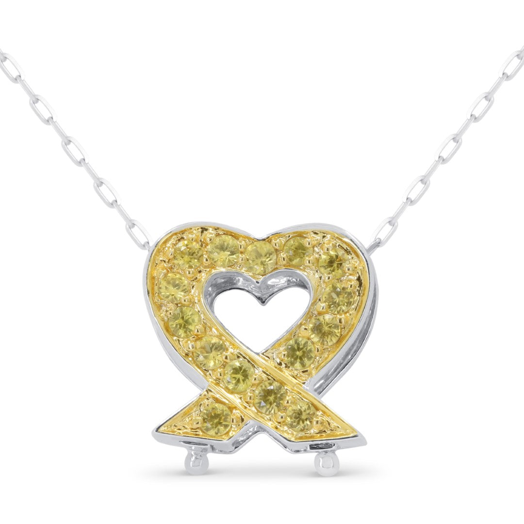 Beautiful Hand Crafted 14K White Gold  Yellow Sapphire And Diamond Unknown Collection Pendant