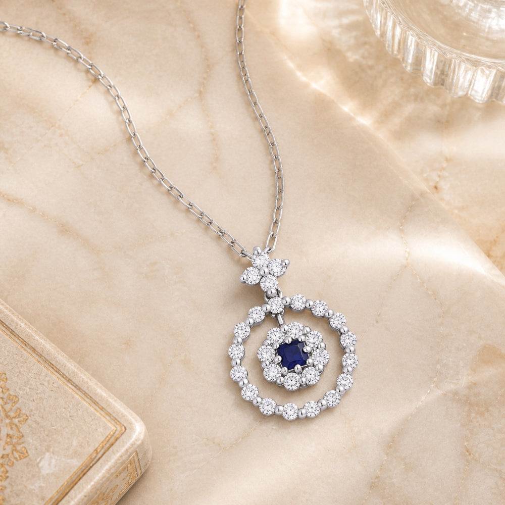 DP4328 - 18K White Gold Sapphire Round Pendant