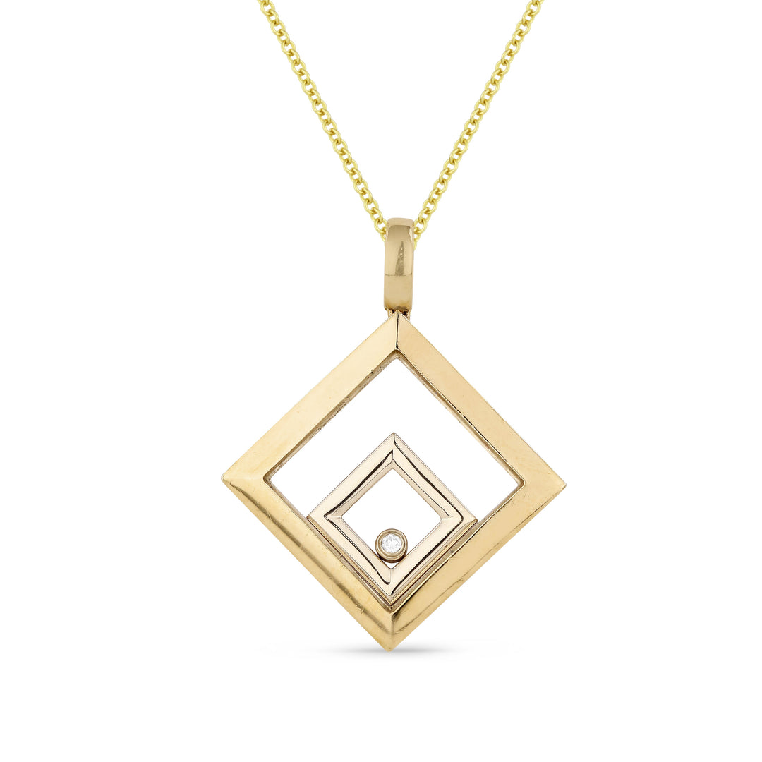 Beautiful Hand Crafted 14K Yellow Gold White Diamond Milano Collection Pendant