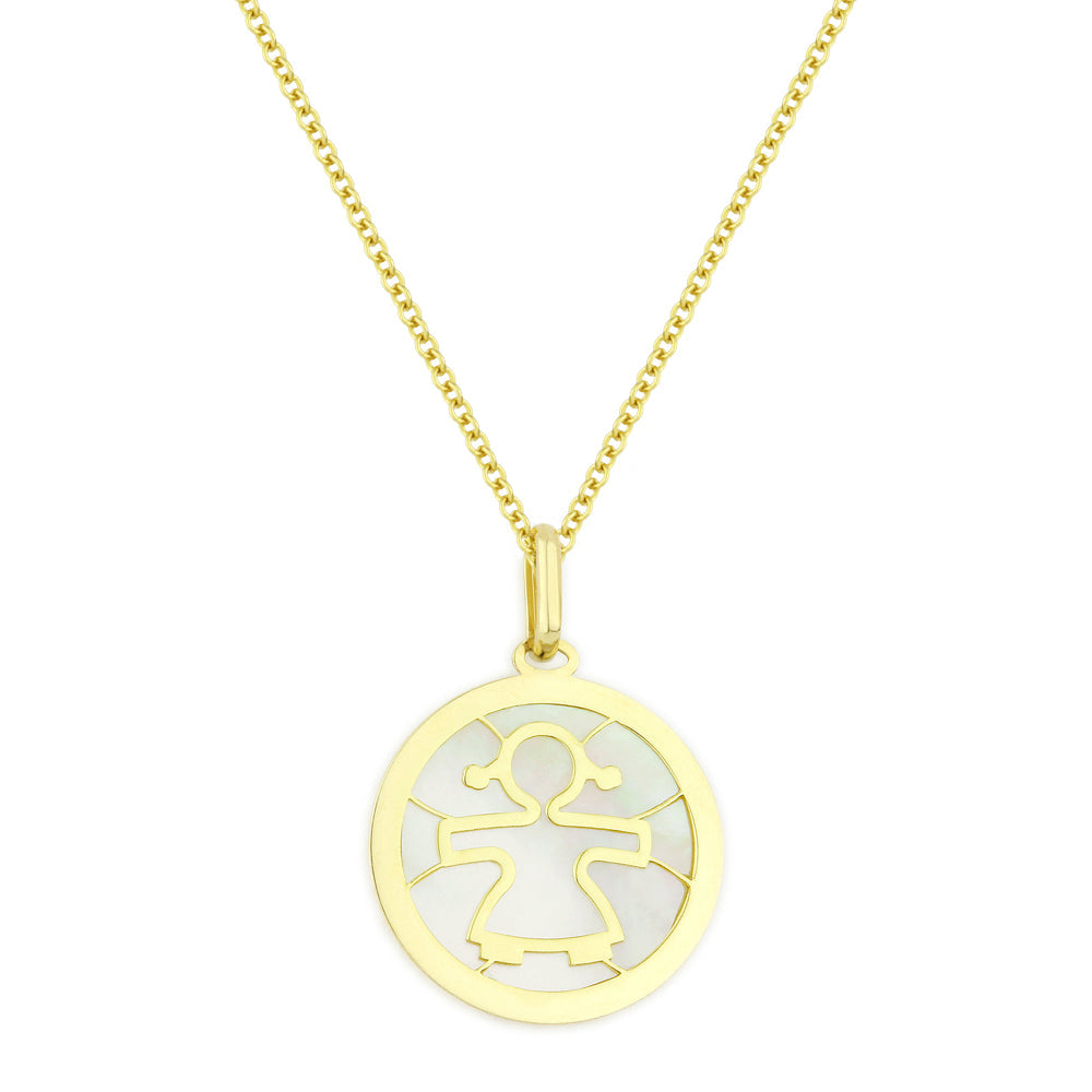 Beautiful Hand Crafted 14K Yellow Gold  Mother Of Pearl And Diamond Milano Collection Pendant