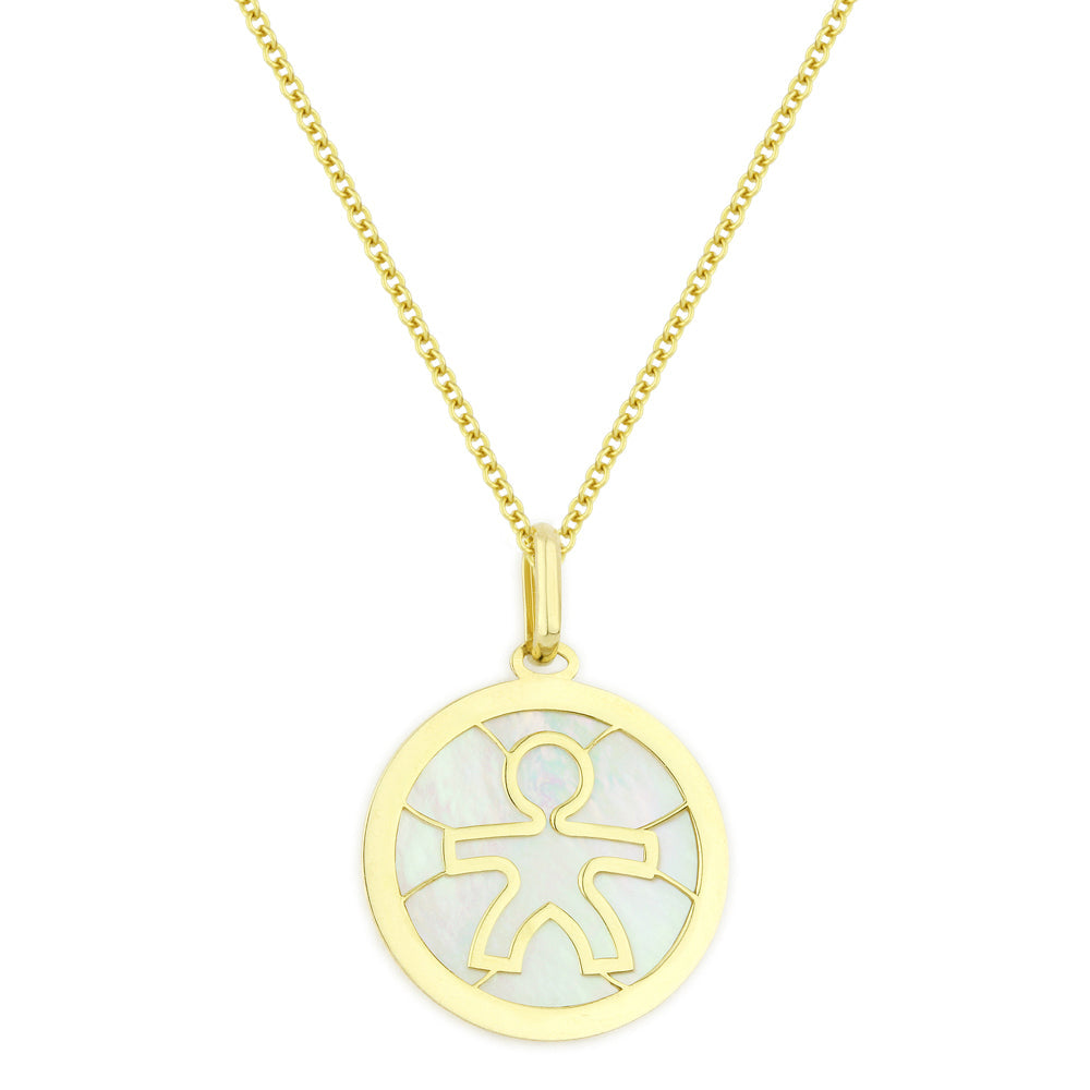 Beautiful Hand Crafted 14K Yellow Gold  Mother Of Pearl And Diamond Milano Collection Pendant