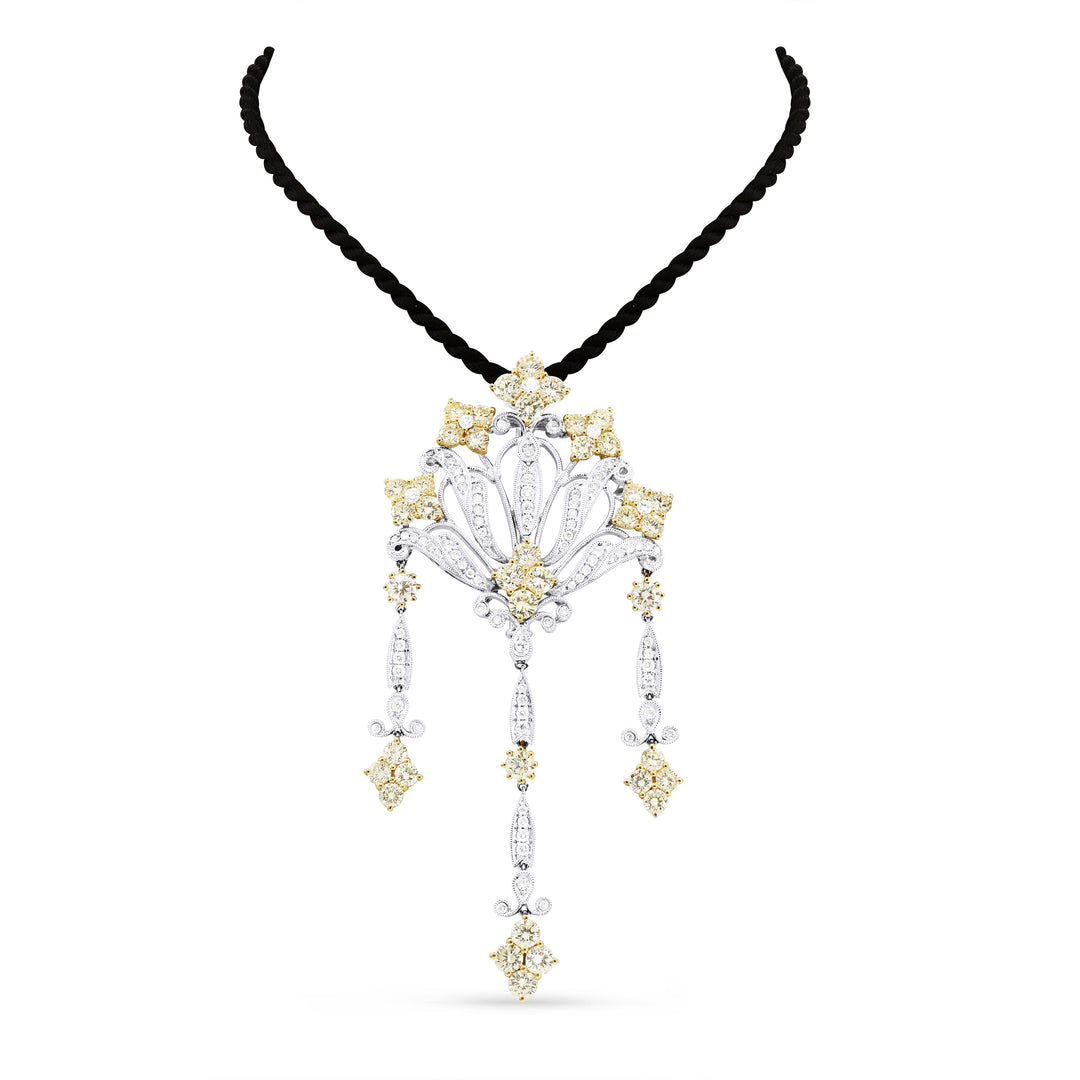 Beautiful Hand Crafted 18K White Gold  Yellow Diamond And Diamond Aspen Collection Pendant