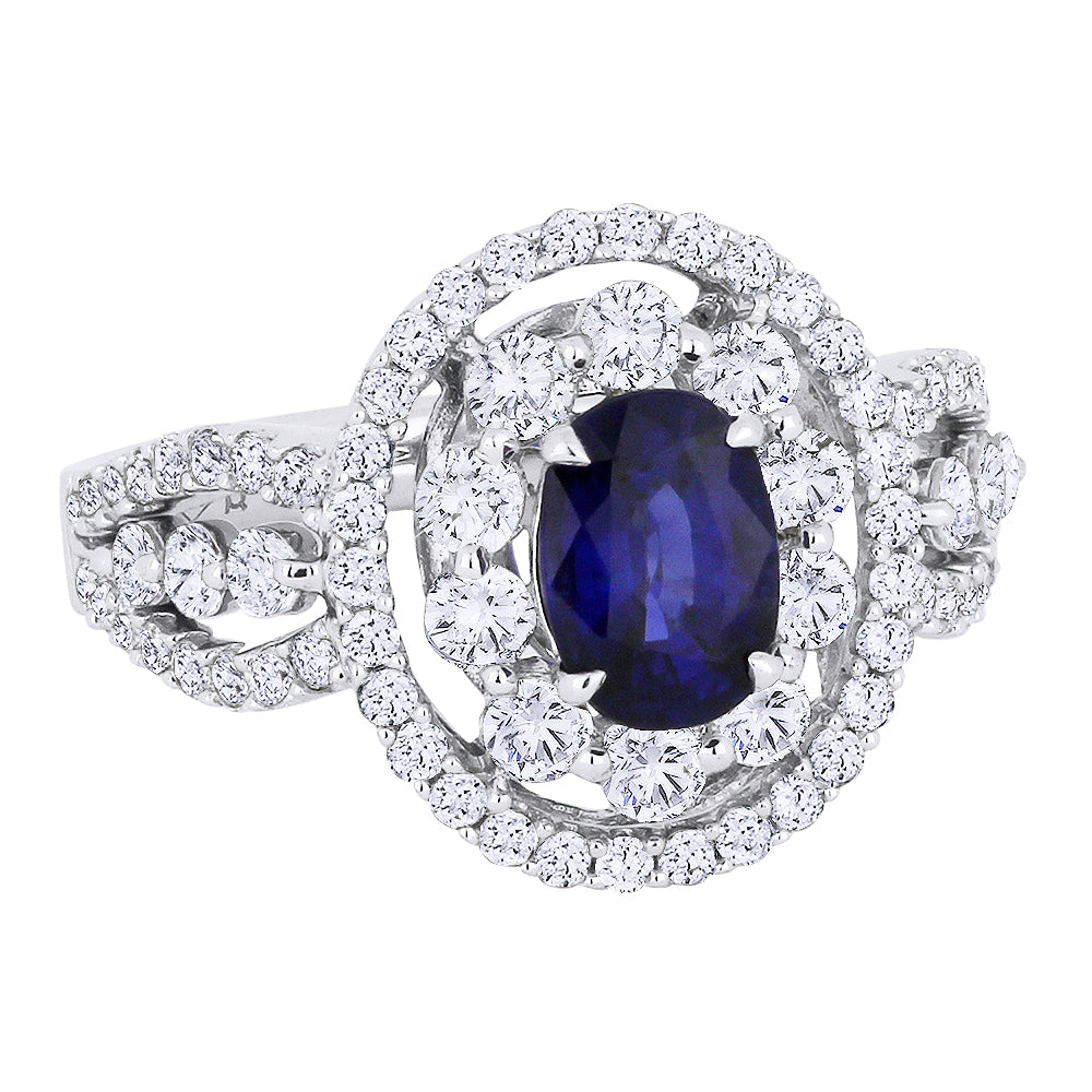 Beautiful Hand Crafted 18K White Gold  Sapphire And Diamond Arianna Collection Ring