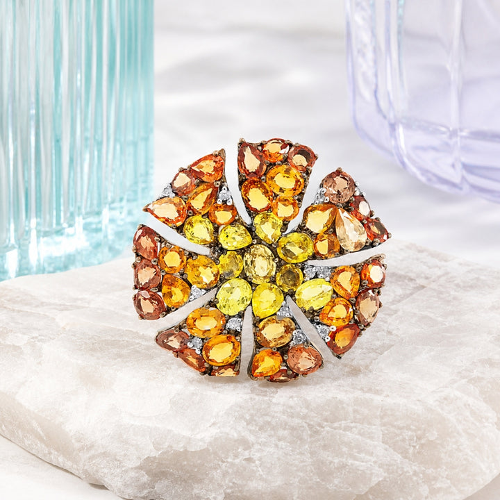 DR10828 - 18K White Gold Multi Colored Sapphire Cocktail Ring