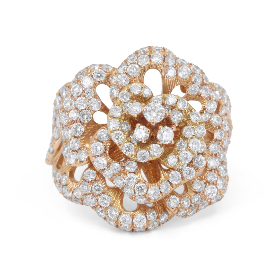 Beautiful Hand Crafted 18K Rose Gold White Diamond Milano Collection Ring