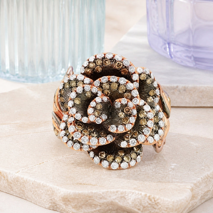 DR11995 - 18K Rose Gold Brown Diamond Flower Ring